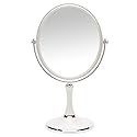 YEAKE Vintage Table Mirror with Stand 8-inch Double Sided Swivel 1X/3X Magnification Desk Mirror with Silver Style 13 Inch Height Standing Tabletop