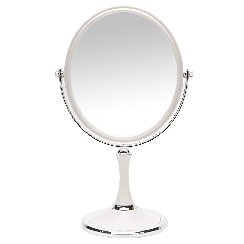 YEAKE Vintage Table Mirror with Stand 8-inch Double Sided Swivel 1X/3X Magnification Desk Mirror with Silver Style 13 Inch Height Standing Tabletop