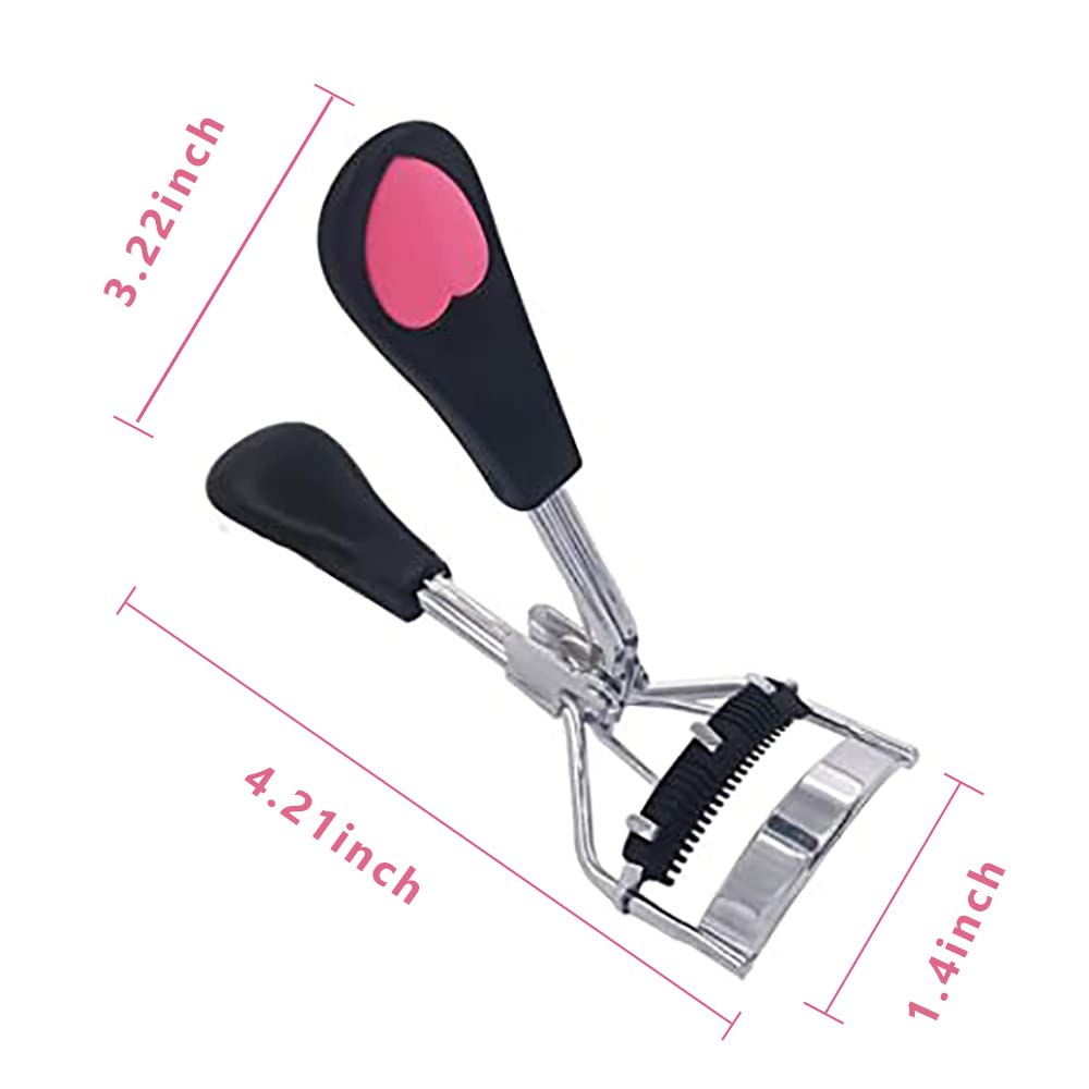 Stainless Steel Eyelash Curler with Built-in Comb Pinch Pain-Free Lash Curler with Brush Suitable for Any Eye Shapes and Sizes and with 5 Silicone