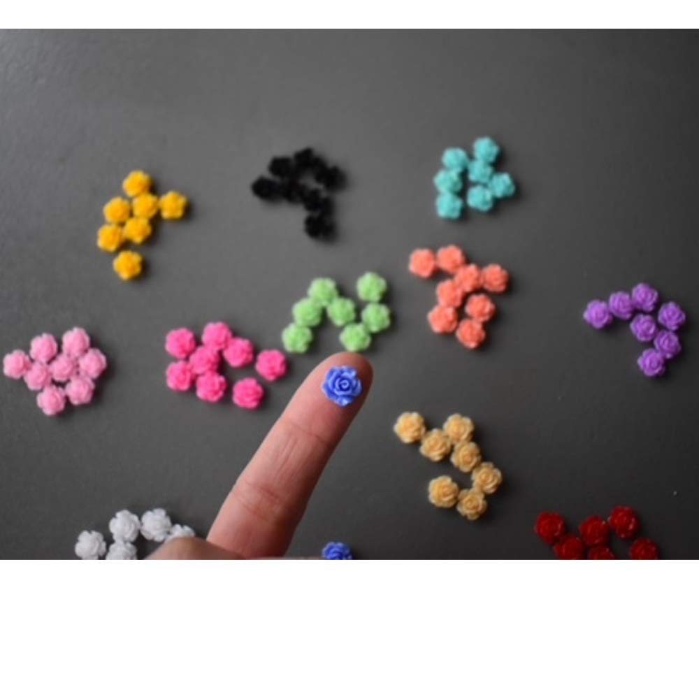 100 pieces Rose Embellishments for Nail Art Charm or jewelry making, 3D with Flat Back Resin Beads Manicure Multicolor Flowers
