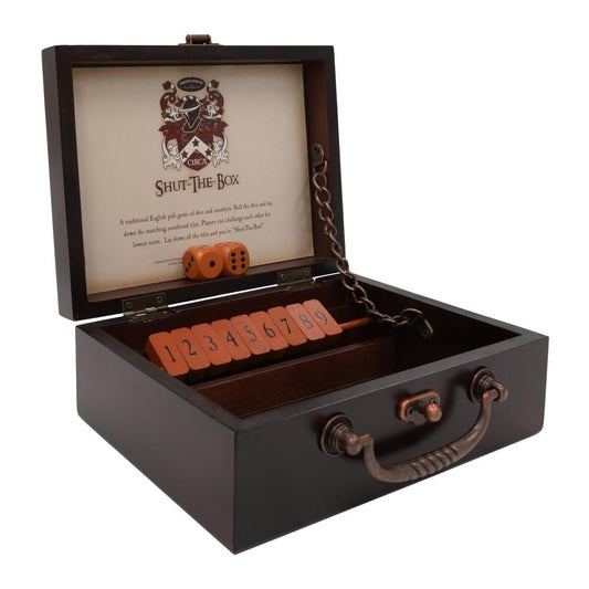 Front Porch Classics, Circa Shut the Box, Wooden 9 Number Dice Game with Case for Travel, for Adults and Kids Ages 8 and Up