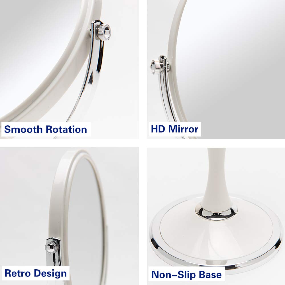 YEAKE Vintage Table Mirror with Stand 8-inch Double Sided Swivel 1X/3X Magnification Desk Mirror with Silver Style 13 Inch Height Standing Tabletop