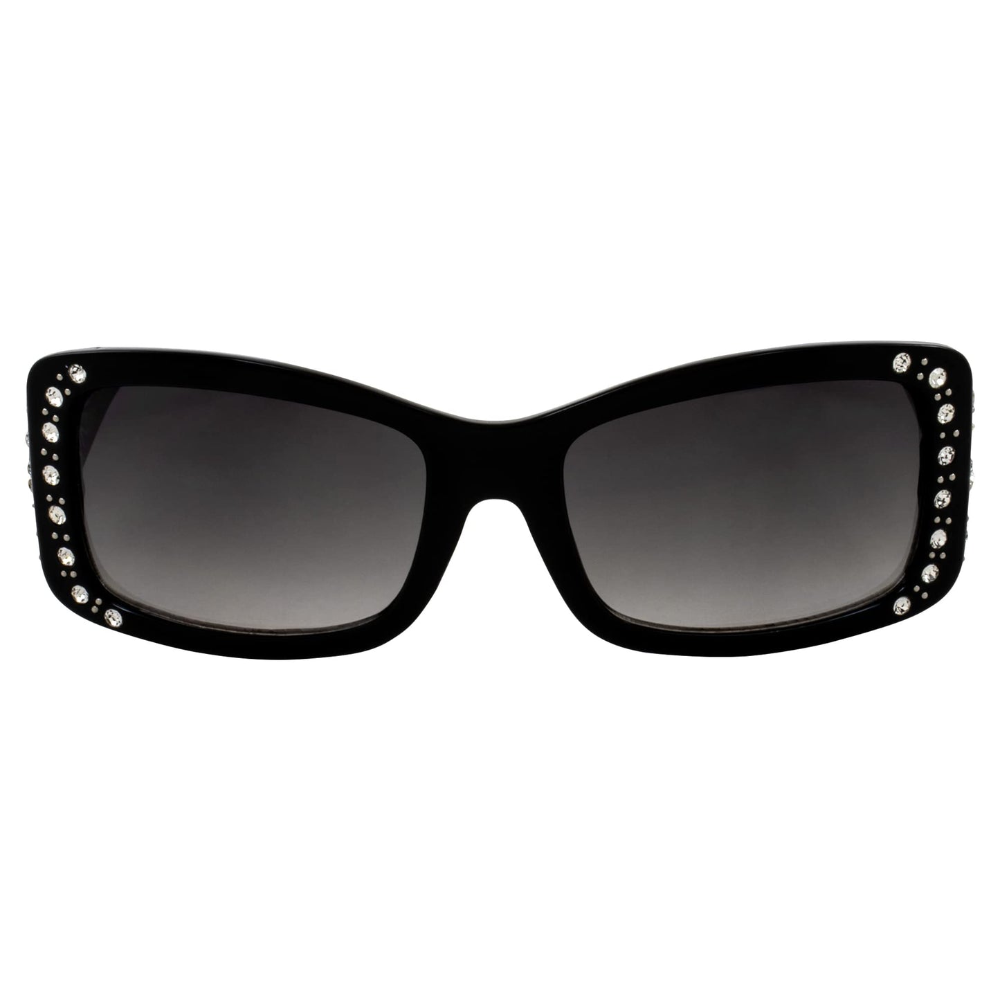 Rodeo Queen 2 Pairs of Fashion & Studded Sunglasses for Women Black Frame w/Metal Accent Piece Bling Rhinestones & Smoke Gradient Lenses