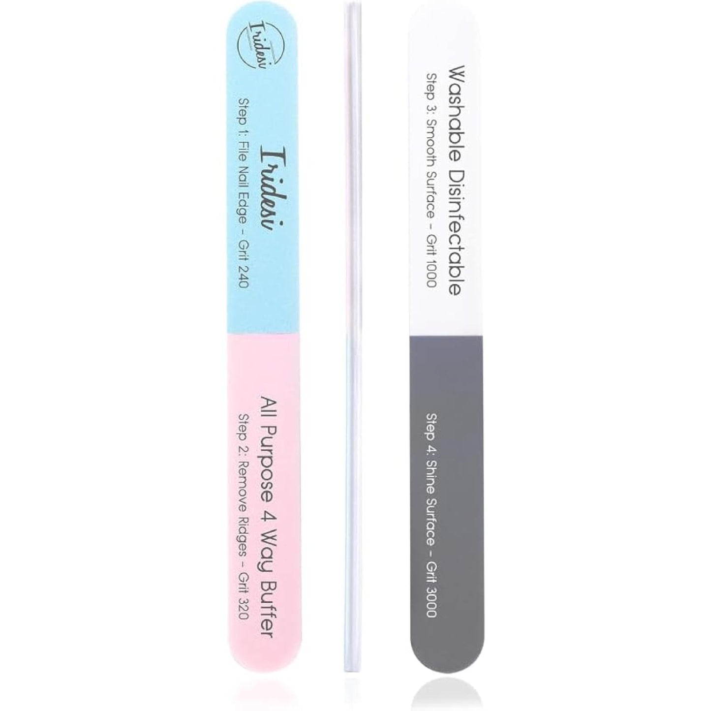 Iridesi 4 Way Finger Nail File and Buffer, Emery Boards for Natural Nails, 4 Fingernail Files in 1, Professional Filer Board and Shiners, 7 Inches