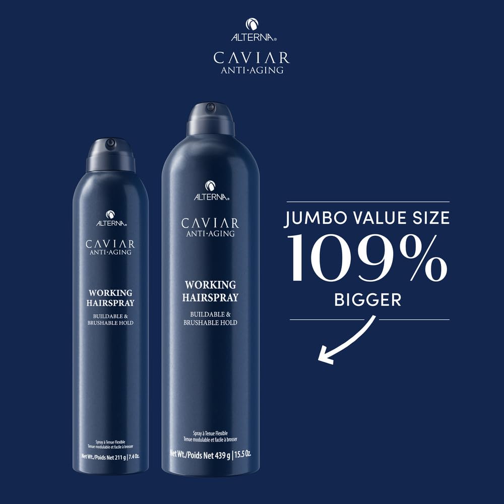 Alterna Caviar Anti-Aging Professional Styling Working Hair Spray | Ultra-dry, Brushable | Helps Control Frizz & Adds Shine | Sulfate Free | Nutmeg