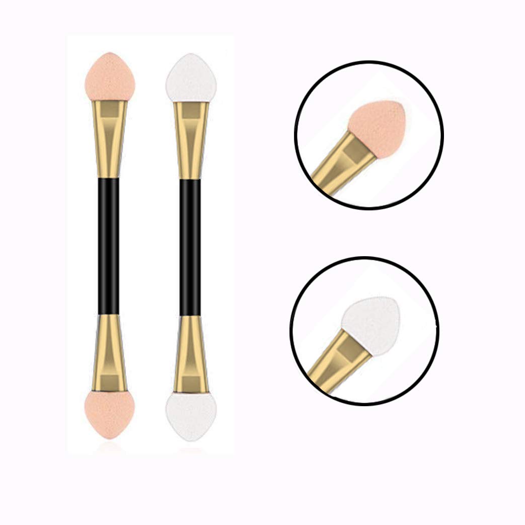 GTVIA 50 Pack Double-end Eye Shadow Brush, Disposable Double Sided Eyeshadow Brush Makeup Applicators Beauty Kit (Gold)