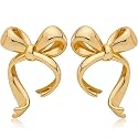 Doubnine BowKnot Earrings Gold Ribbon Stud Golden Bow Cute Christmas Wedding Jewelry for Women
