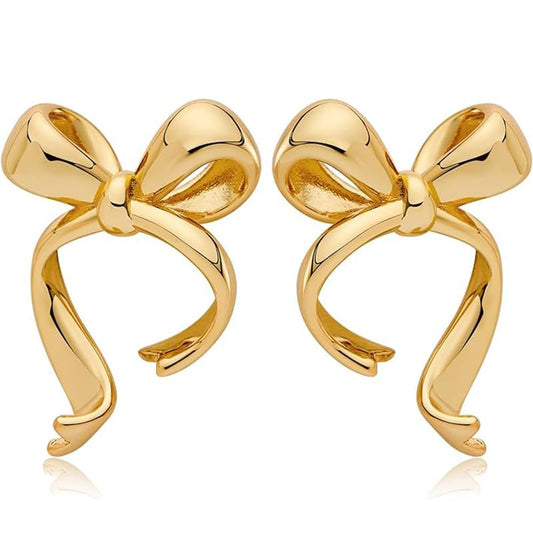 Doubnine BowKnot Earrings Gold Ribbon Stud Golden Bow Cute Christmas Wedding Jewelry for Women Beauty & Personal Care Doubnine