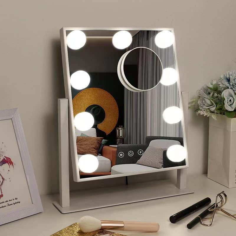 IMEASY Vanity Mirror with Lights?Hollywood Lighted Makeup Mirror with 3 Color Modes and 9 Dimmable Diamond LED Light Bulbs Detachable 10X
