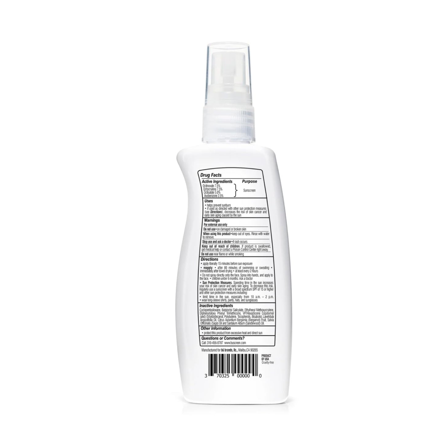 BU SPF 30 Sunscreen Spray for Face and Body, Non Aerosol Spray, Ultrafine WOWmist, TSA Travel Size Sunscreen, Clear, Non Greasy, Water Resistant