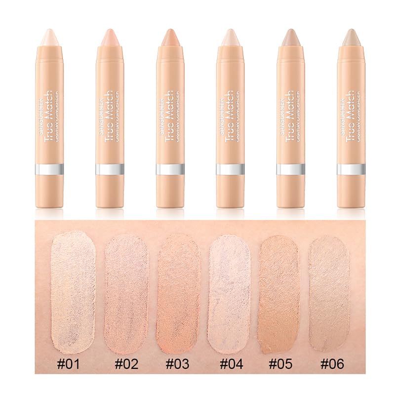 LIONDANCE 6pc Super-Blendable Crayon Concealer Moisturizing Eye Concealer To Cover Wrinkles And Dark Circles. Long-lasting Waterproof To Cover Tattoos