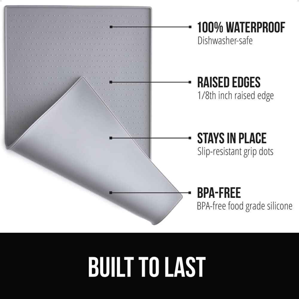 GORILLA GRIP Waterproof Silicone Pet Feeding Mat 18.5x11.5 – Raised Edge, Spill-Proof, BPA-Free Floor Protector for Dogs & Cats