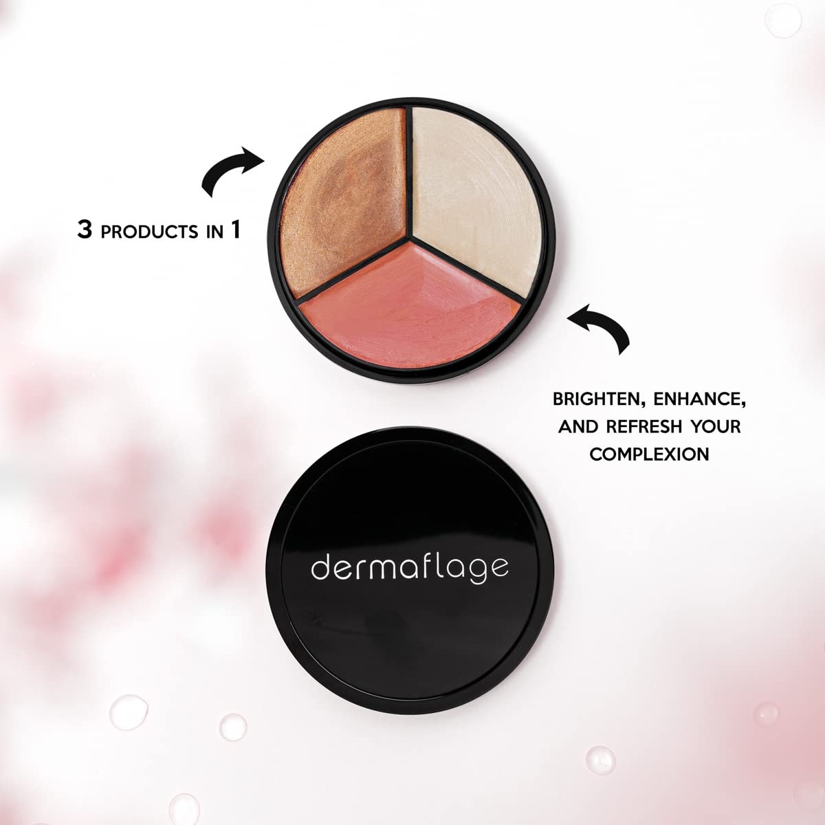 Cheek Palette: Bronzer, Highlighter, Blush Palette for Dewy Skin, Lit from Within by Dermaflage, 10g/.35oz