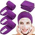 Whaline Spa Facial Headband 4 Packs Head Wrap Terry Cloth Headband Adjustable Stretch Towel for Bath, Makeup and Sport (Purple)