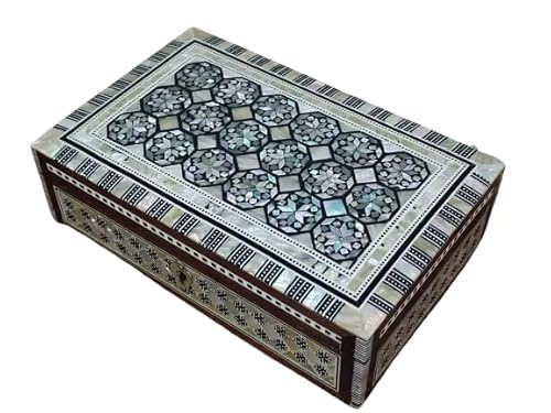 Handmade Egyptian Jewelry Box - Mother of Pearl Inlay - Decorative Wooden Trinket Box for Women Oriental Keepsake Storage Organizer ((8" X 5.2" x…