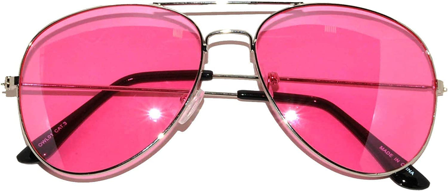 Classic Aviator Style Sunglasses Pink Gradient Lens Metal Silver Frame Ladies
