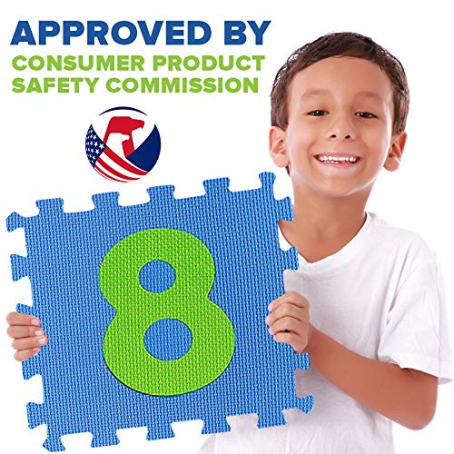 SAFEST Non Toxic Alphabet Puzzle Mat - THICKEST ABC + Numbers 0 to 9 Flooring Mat, 36 Tiles I Kids Learn & Play with Interlocking Puzzle Pieces