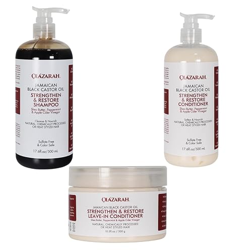 OLAZARAH Jamaican Black Castor Oil Hair Care Bundle | Conditioner(17 Fl. oz), Shampoo(17 Fl.oz), Leave-in Conditioner(10 oz) | Fortify, Strengthen