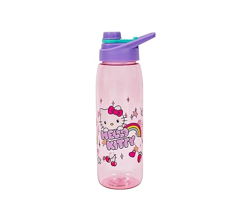 Sanrio Hello Kitty Rainbow Treats and Stars 28-Ounce Water Bottle with Lid | BPA-Free Plastic Sports Jug With Leakproof Screw-Top Lid | Hydration