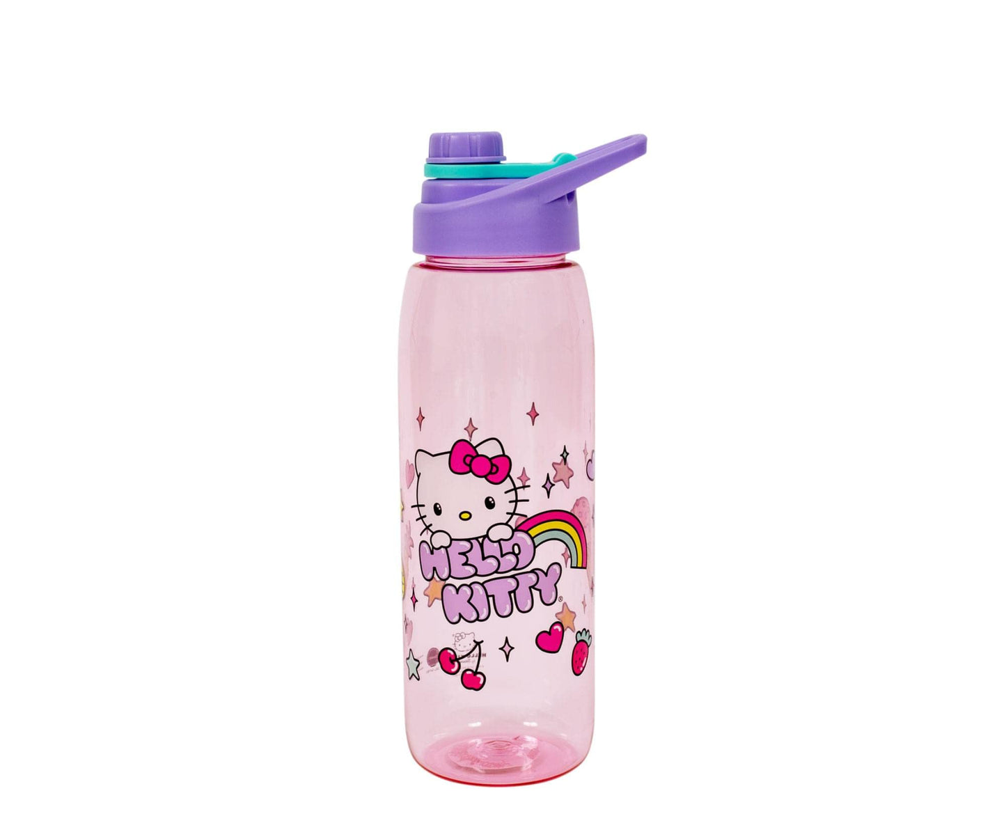 Sanrio Hello Kitty Rainbow Treats and Stars 28-Ounce Water Bottle with Lid | BPA-Free Plastic Sports Jug With Leakproof Screw-Top Lid | Hydration