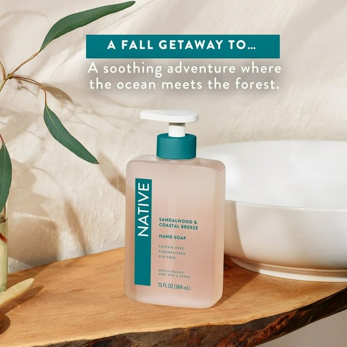 Native Sandalwood & Coastal Breeze Liquid Hand Soap 13 fl oz with Travolle Dispenser Pump Beauty & Personal Care Native
