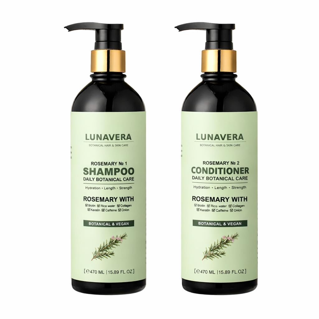 Rosemary Hair Growth Shampoo and Conditioner Set, Natural Vegan Formula with Biotin, Keratin, Collagen, 16.6 oz Each