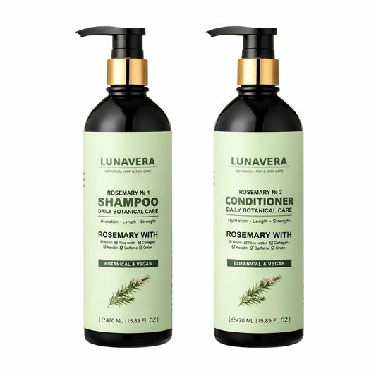 Rosemary Hair Growth Shampoo and Conditioner Set, Natural Vegan Formula with Biotin, Keratin, Collagen, 16.6 oz Each