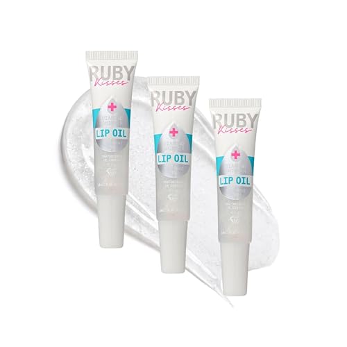 Ruby Kisses Hydrating Lip Oil Treatment Gloss with Mint Oil & Diamond Shimmer (3 Pack), Moisturizing Natural Shine Lip Care Protects & Heals with