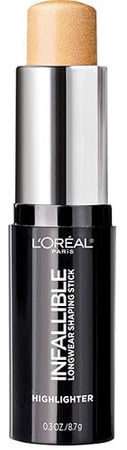 L’Oréal Paris Makeup Infallible Longwear Highlighter Shaping Stick, Up to 24hr Wear, Buildable Cream Highlighter Stick, 41 Gold is Cold, 0.3 oz.