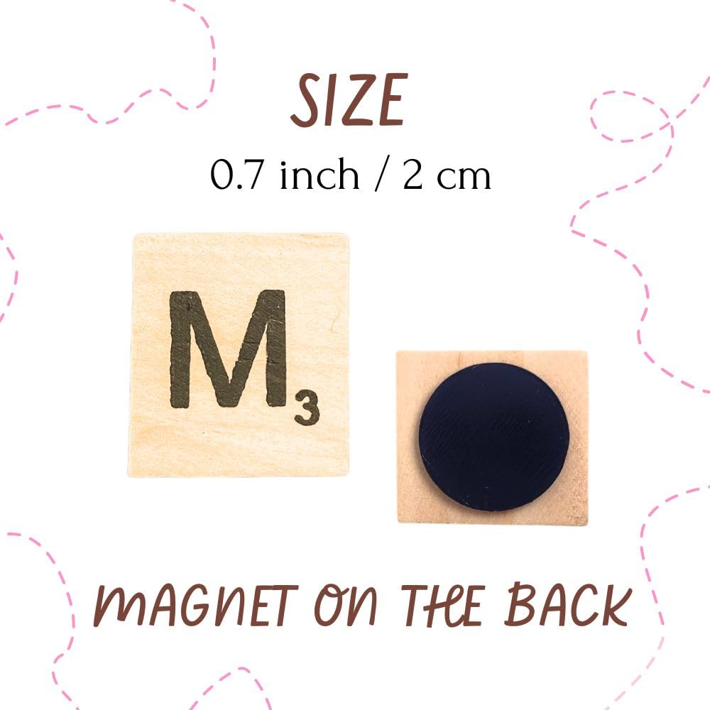 YJ PREMIUMS 100 PC Wood Magnetic Letter Tiles Magnets Big Large Square Wooden Alphabet Letters Tile Magnet Pieces for Fridge Refrigerator Wall Fun Learning Decorative Game Board for Adults (100)