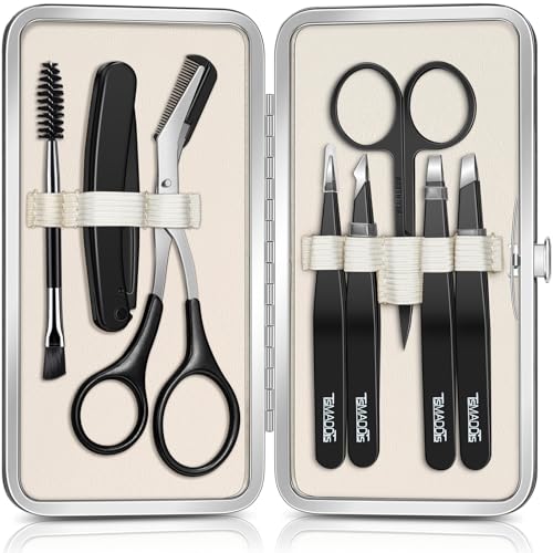 TsMADDTs Tweezers for Men, 8 in 1 Professional Eyebrow Tweezers Kit with Eyebrow Trimmer & Scissors, Razor, Brush, Skin Care Tools Beauty and Personal Care TsMADDTs Default Title