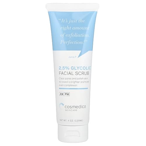 Cosmedica Glycolic Acid 2.5% Facial Scrub & Exfoliating Face Wash - Resurfacing Cleanser Removes Dull Skin, Aging Cells & Impurities for a Youthful