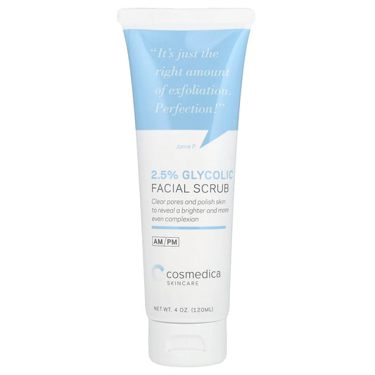 Cosmedica Glycolic Acid 2.5% Facial Scrub & Exfoliating Face Wash - Resurfacing Cleanser Removes Dull Skin, Aging Cells & Impurities for a Youthful