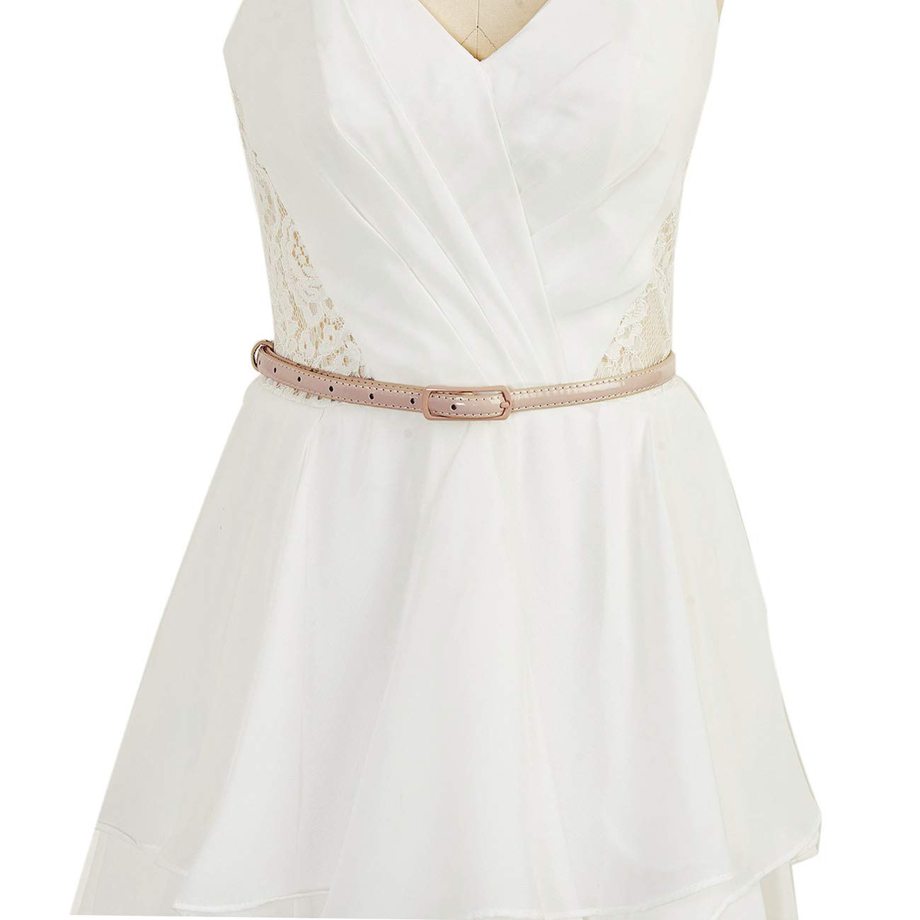 Selighting Womens Faux Leather Skinny Belts for Dresses - Khaki, One Size