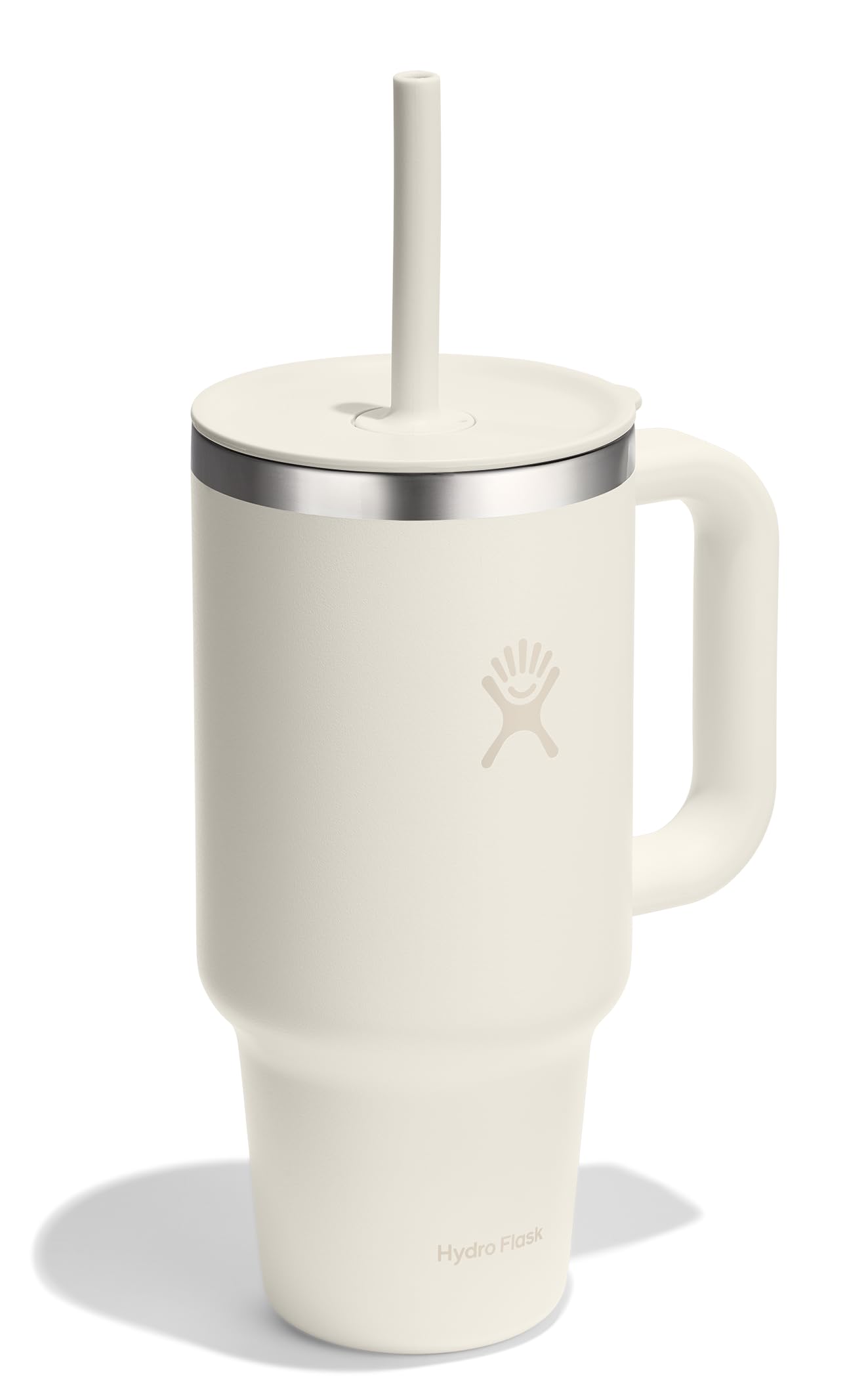 Hydro Flask Travel Tumbler with Handle, Lid and Straw - Insulated Stainless Steel in 32 Oz Ivory