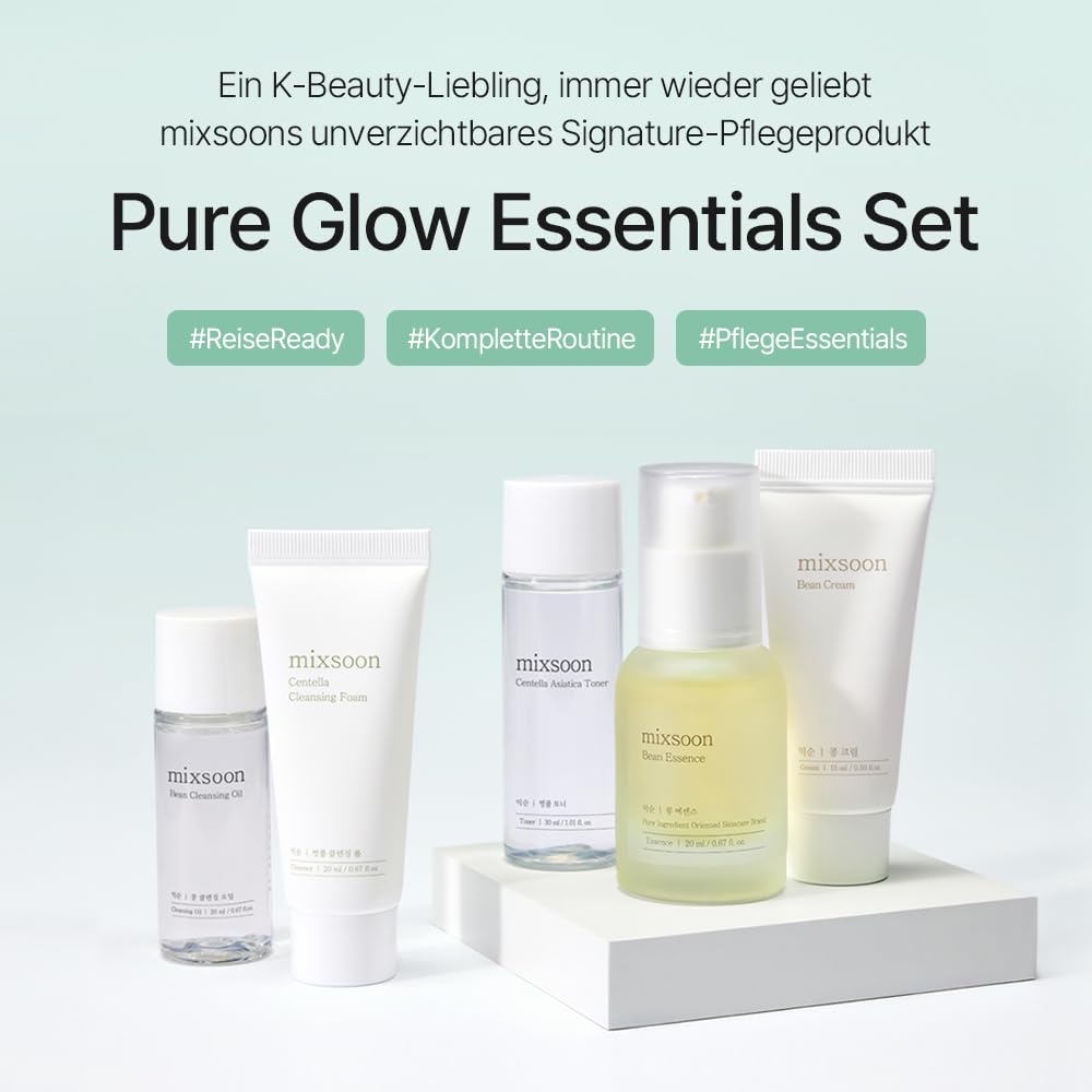 mixsoon Pure Glow Essentials Set - 5-Step Skincare Kit - Travel kit, Travel size kit, Hydrating Skincare Gift Set (15ml*1+20ml*3+30ml*1) Korean Glass Beauty and Personal Care mixsoon