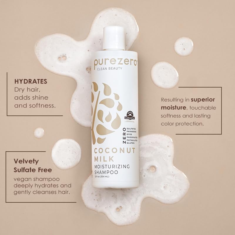 Purezero Coconut Milk Shampoo & Conditioner Set - 100% Vegan & Cruelty Free - Intense Hydration & Increase Shine - Zero Sulfates, Parabens, Dyes