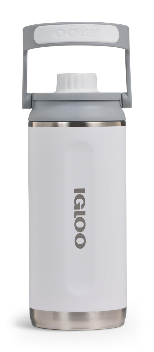 IGLOO Chug 36 Insulated Water Bottle, Stainless Steel Bottle, White, 1 Litre, Keeps Cold for up to 48 Hours