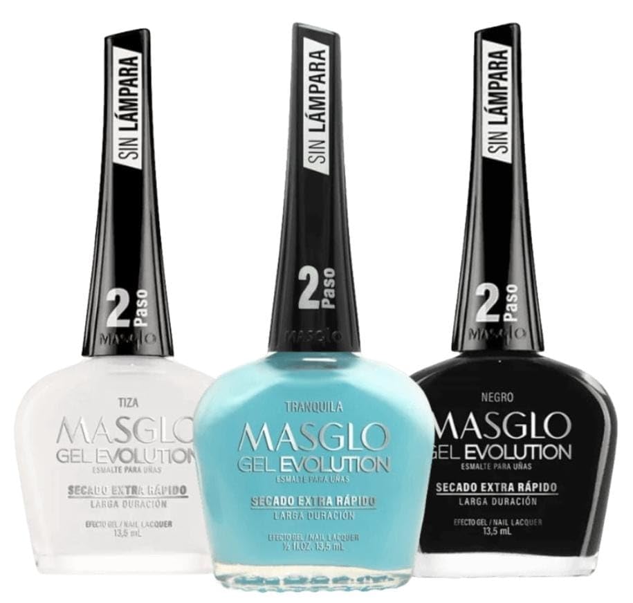 MASGLO Evolution Nail Polish Gel Effect, No UV/LED Lamp Required, Lasts Up To 12 Days, 3 Piece Set - Tranquila, Tiza, Negro Beauty & Personal Care MASGLO