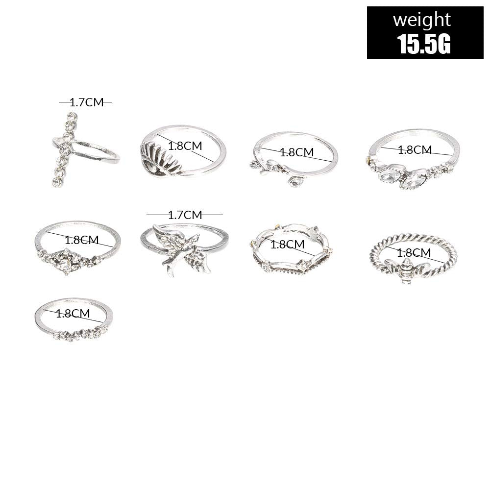 Exaggerated bird bee crown with diamonds branches and diamonds devil's eye ring nine-piece joint ring