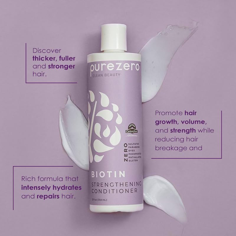 Purezero Biotin Shampoo & Conditioner Set - Anti Thinning Formula - Volumizing, Thicker, Fuller Hair - Zero Sulfates, Parabens, Dyes, Gluten - 100%