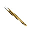 Tweezers for Eyelash Extension Hand Crafted Surgical Stainless Steel Metallic Gold Powder Coated (Supper Straight Tip.)