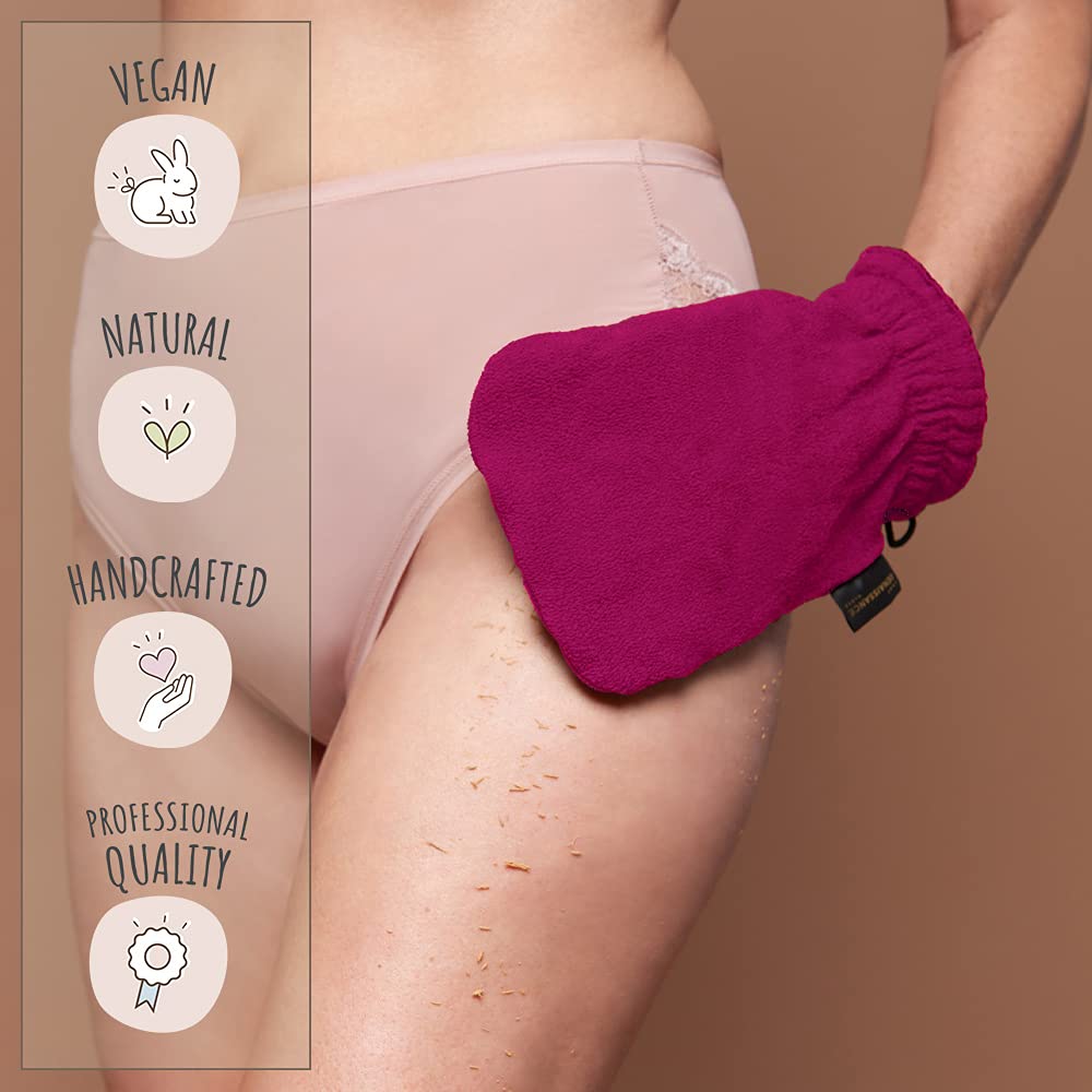 Renaissance Glove a body Exfoliating Mitt with face scrubbing accessory by Daniele Henkel - Vegan more effective & resistant than a loofah, brush or