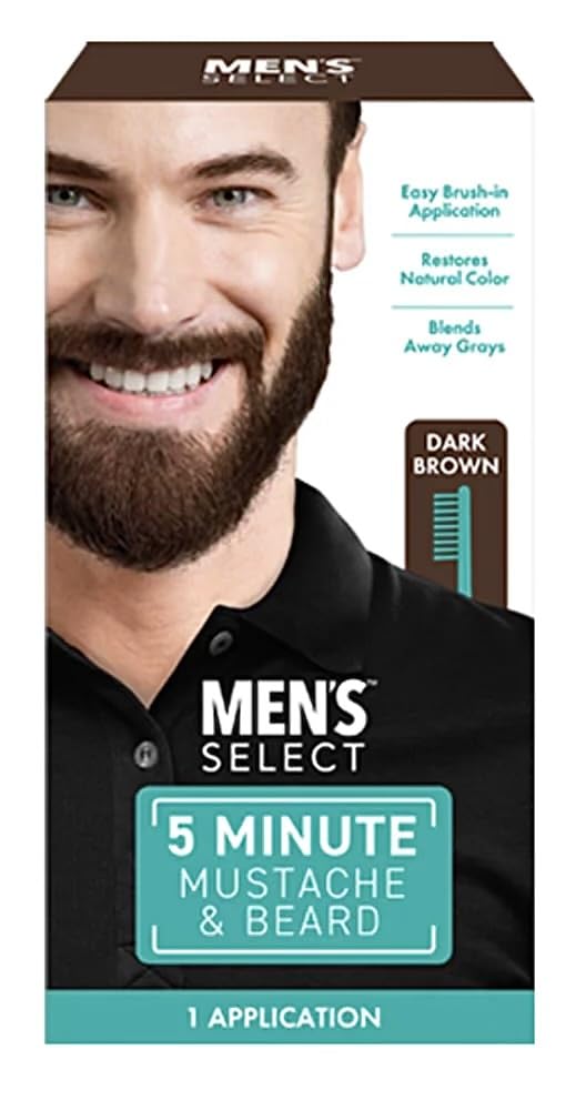 Men's Select 5 Minute Mustache & Beard Dark Brown Brush-In Facial Hair Dye with Brush Included
