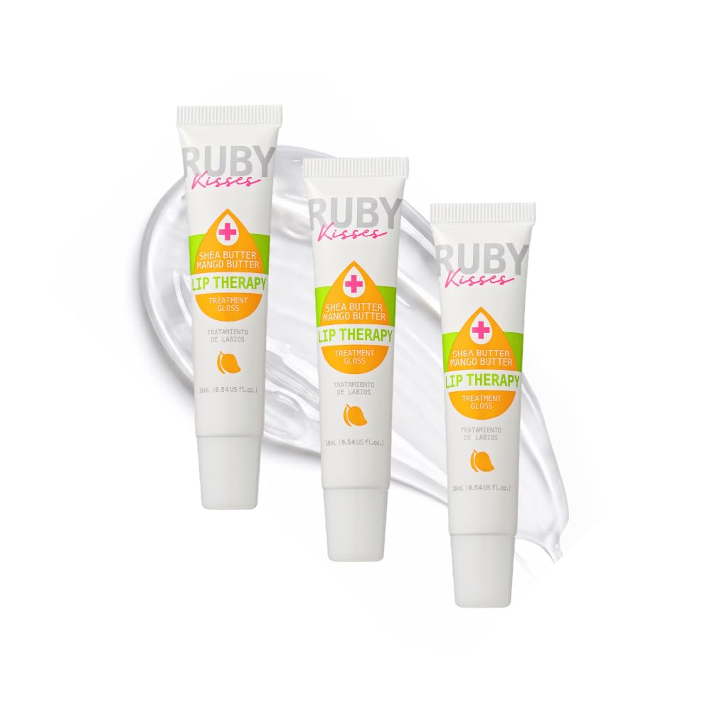 Ruby Kisses Hydrating Lip Oil Treatment Gloss with Mango & Shea Butter (3 Pack), Moisturizing Natural Shine Lip Care Protects & Heals with Vitamins,