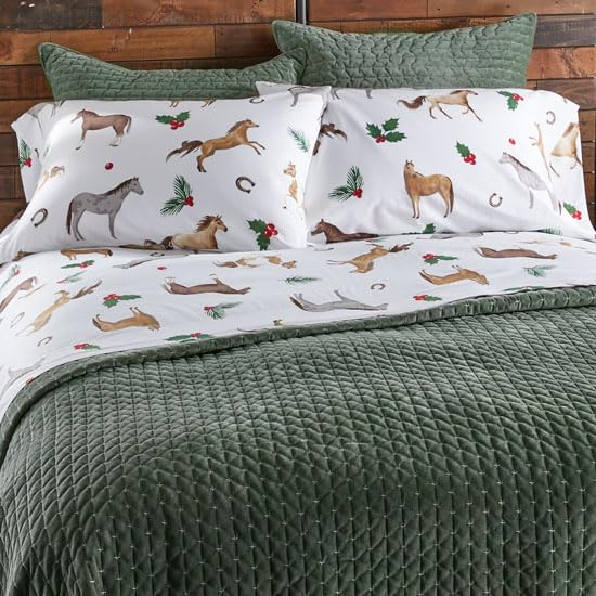 Rods - Holly Horses (Sheet Set) - Cozy Winter Horse - Brown Tan Grey Red Green White - 4-Piece King Sheet Set - Top Sheet (112x102)-Fitted Sheet