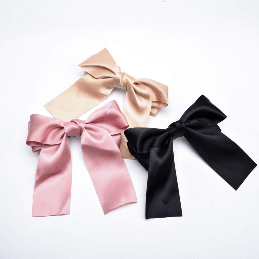 Set of 8 Big Satin Solid Ribbon French Barrette Large Big Huge Soft Silky Hair Bow Clip Bow Hair Clips Women Barrettes