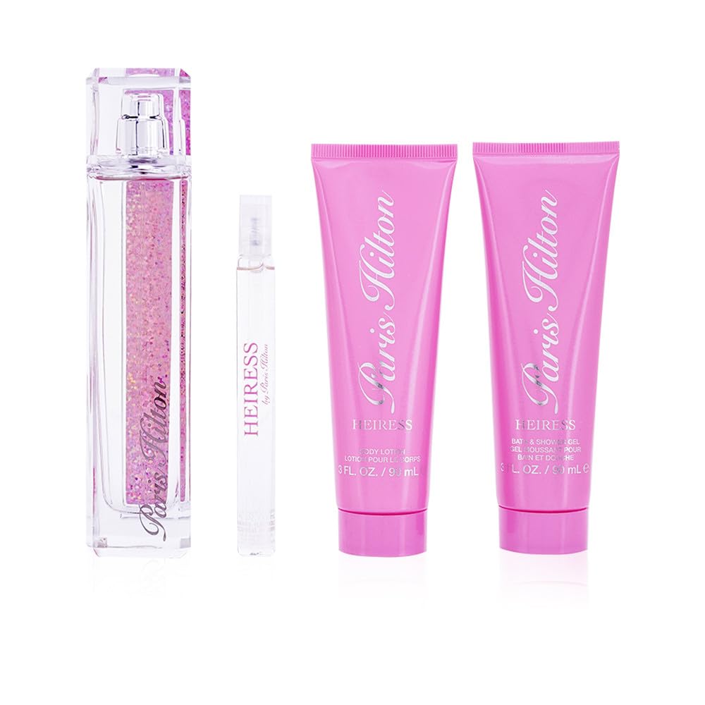 Paris Hilton Heiress for Women - 4 Piece Gift Set - 3.4 Oz Eau De Parfum Spray, 0.34 Oz Eau De Parfum Spray, 3.0 Oz Body Lotion, 3.0 Oz Shower Gel