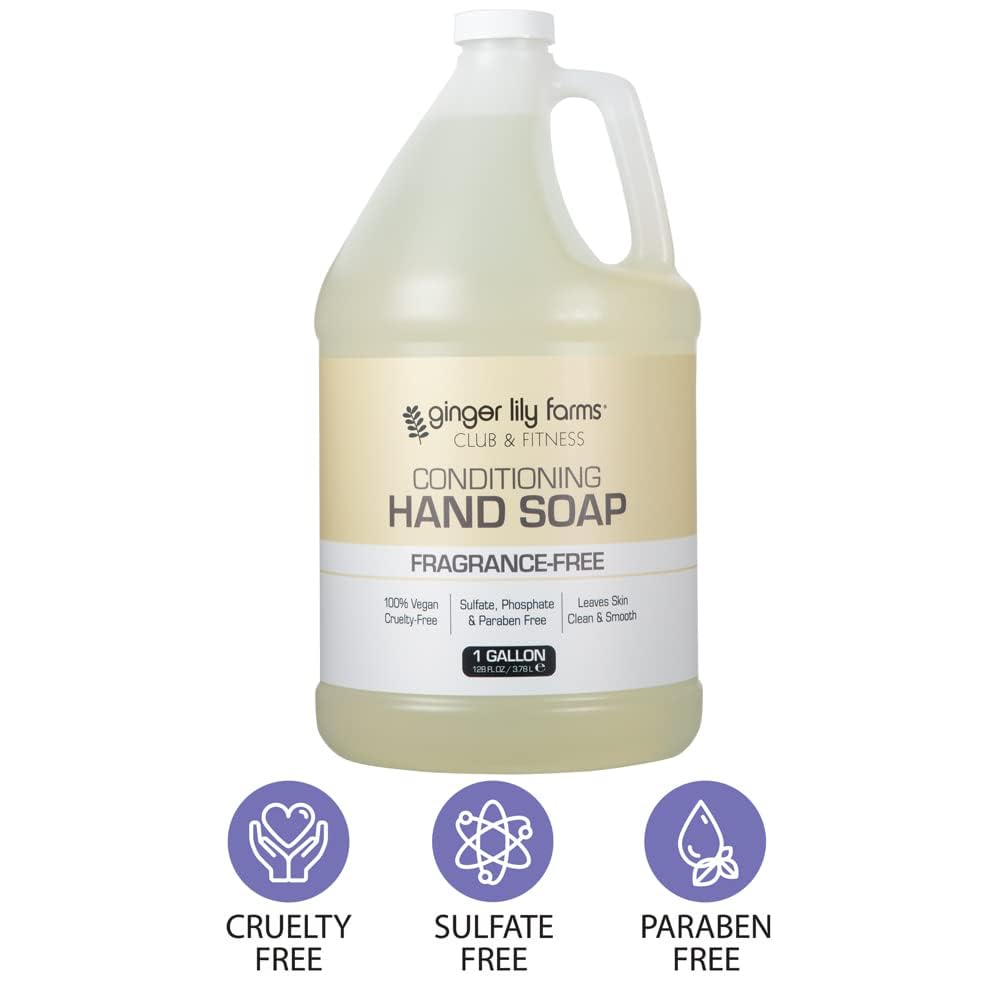 Ginger Lily Farms Club & Fitness Conditioning Liquid Hand Soap Refill, 100% Vegan & Cruelty-Free, Fragrance Free, 1 Gallon (Pack of 4) Beauty & Personal Care Ginger Lily Farms