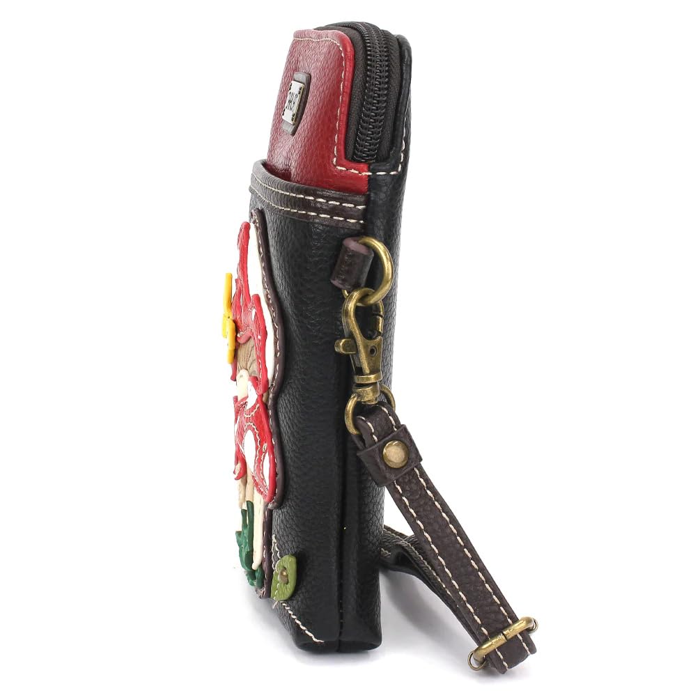 CHALA Plant Life Collection Cell Phone Crossbody Purse-Women PU Leather/Canvas Multicolor Handbag with Adjustable Strap - Mushrooms - black